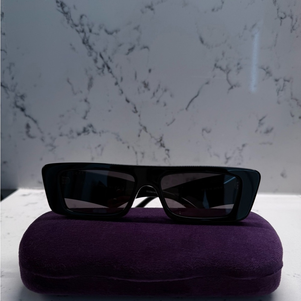 Gucci Dark Rectangular Sunglasses - image 7